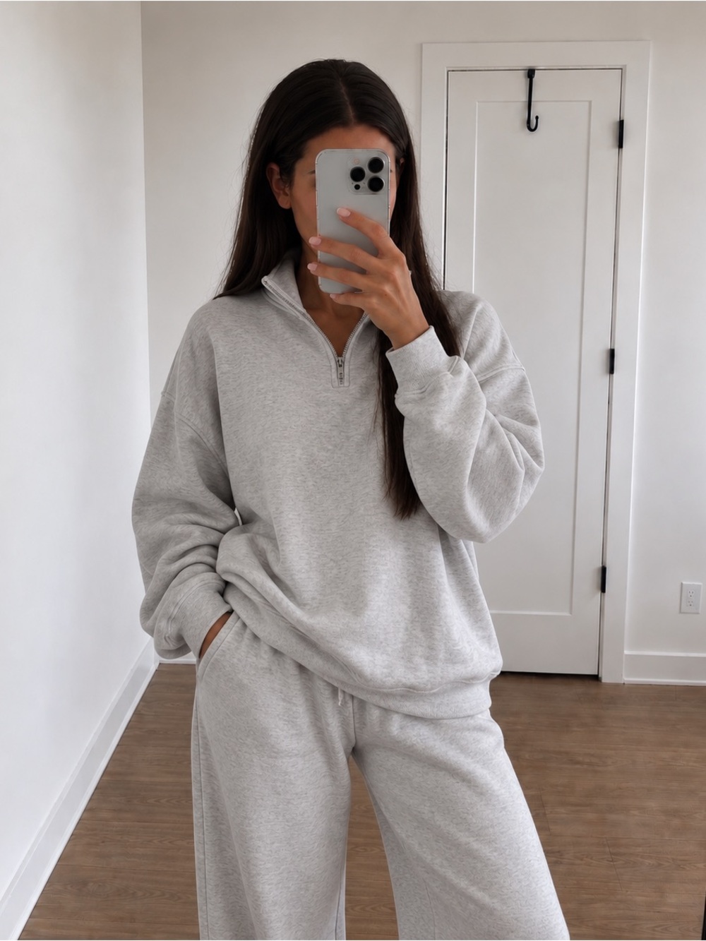 Brandy Melville Light Heather Gray Oversized Quarter Zip Sweatshirt